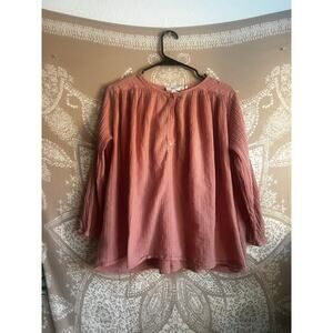 BA&SH Crew Neck Three-Quarter Sleeve Gauze Blouse in Salmon